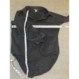 Venus Black Poplin Button Up Bodysuit Blouse - Snap Crotch - Size 16 - HOT!